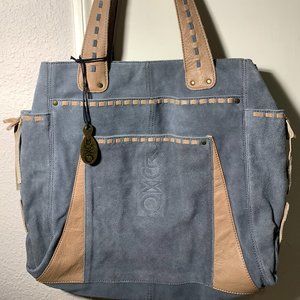 MUXO by Camila Alves Blue Gray Suede and Leather Tote